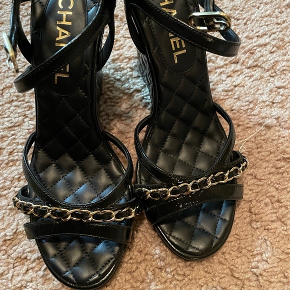CHANEL Shoes - CHANEL sandals. Black wedge. Beautiful calfskin leather. 100% authentic.